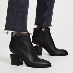 Alexander Wang Gabi Black Leather Booties 6.5 Silver Cutout Heel Ankle Boots